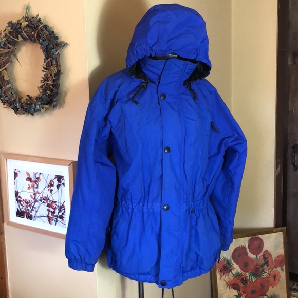 VTG 90s OBERMEYER sz Large SkiWear Snow Hooded Parkas Vivid Blue Fleece Classic - Picture 2 of 16
